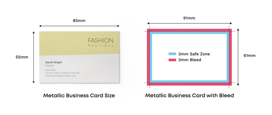 visiting card size in mm