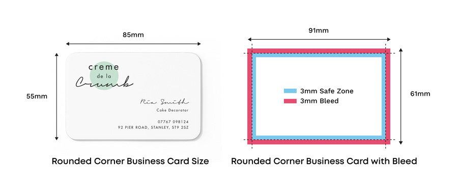 visiting card size in mm