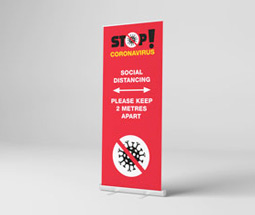 Stand 2 metres apart roller banner